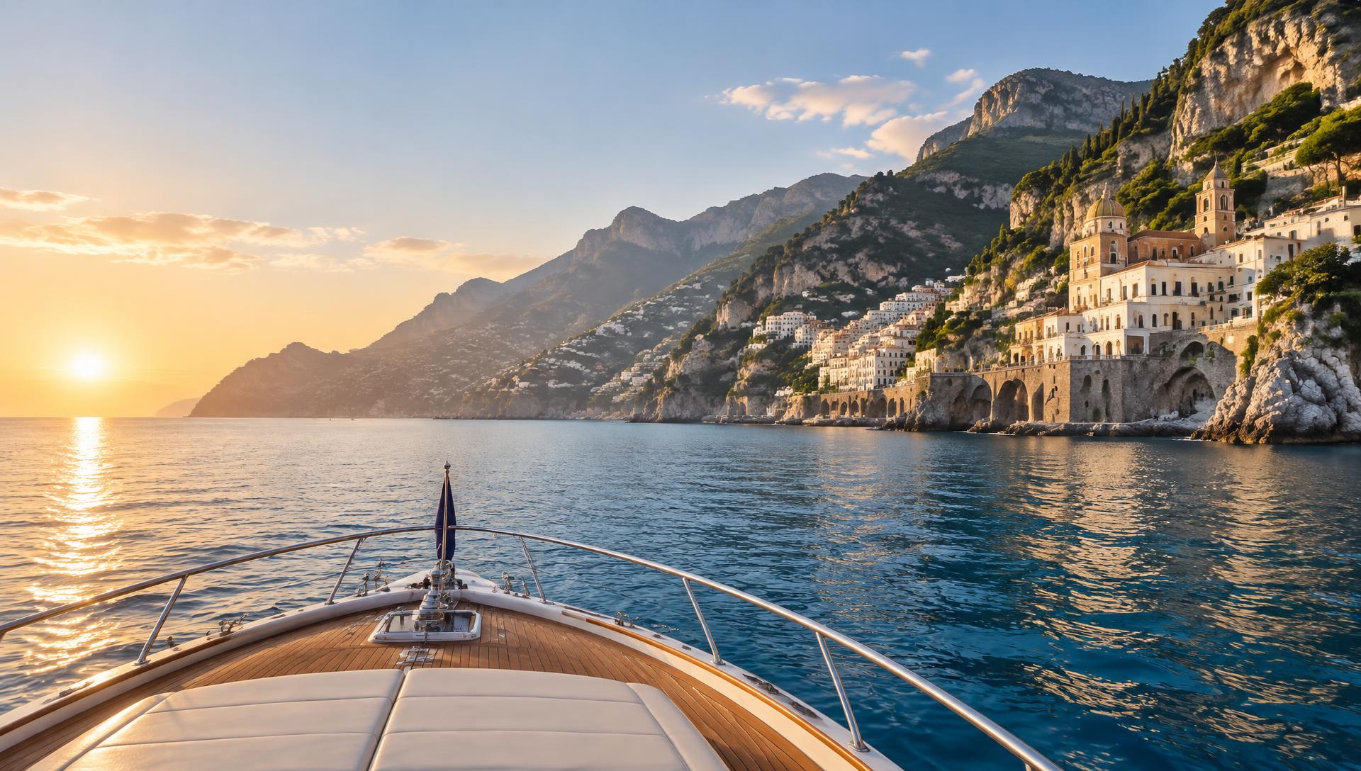 Yacht sailing toward the Amalfi Coast