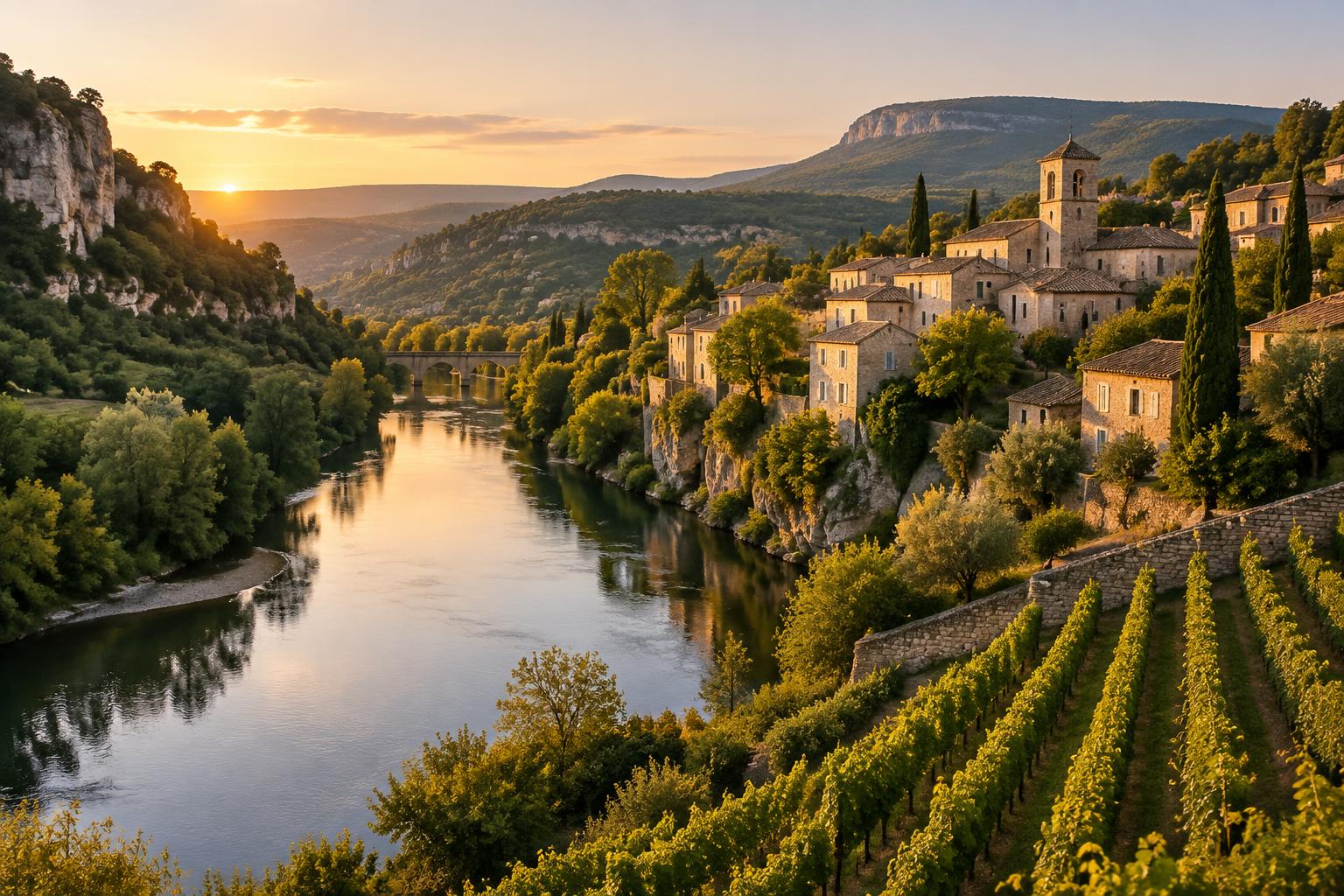 European river and vineyards